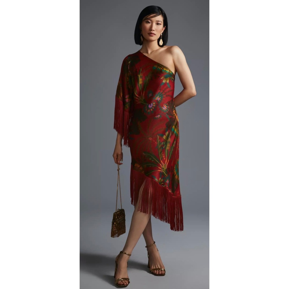 Farm Rio Fringed One-Shoulder Dress SZ XL NWT $275